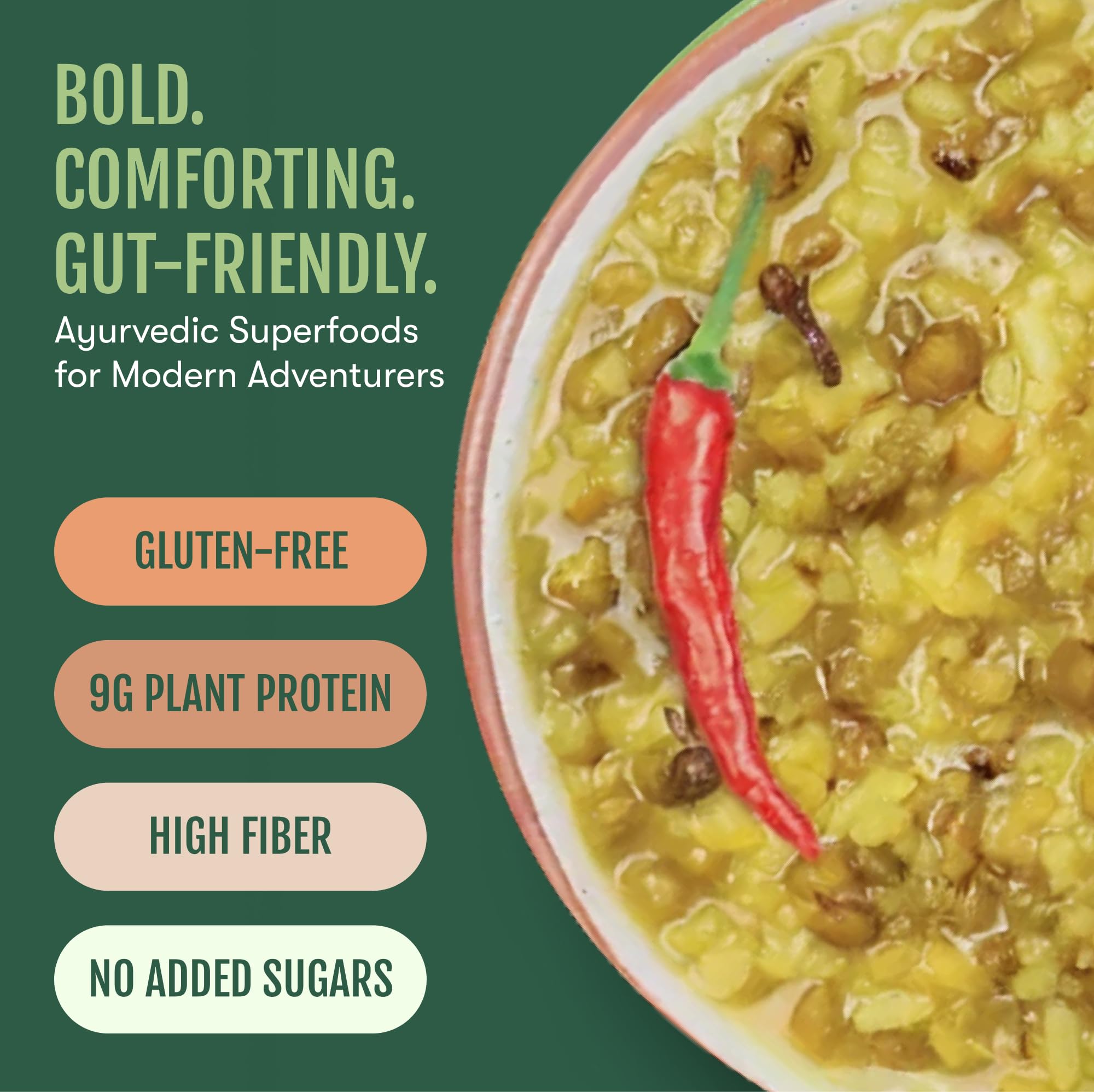 Spicy Sprouted Mung Khichari: Ginger, Garlic & Turmeric | 3 Servings