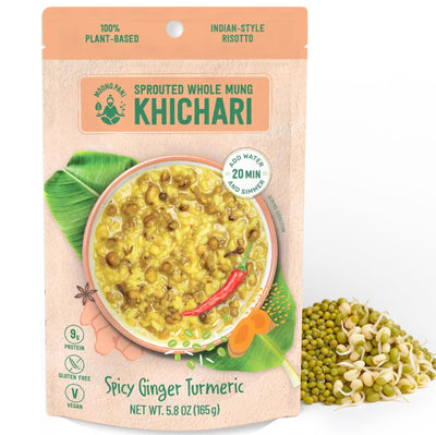 Spicy Sprouted Mung Khichari: Ginger, Garlic & Turmeric | 27g Plant Protein | 3 Servings - Moong Pani Broths - Spicy Sprouted Mung Khichari: Ginger, Garlic & Turmeric | 27g Plant Protein | 3 Servings