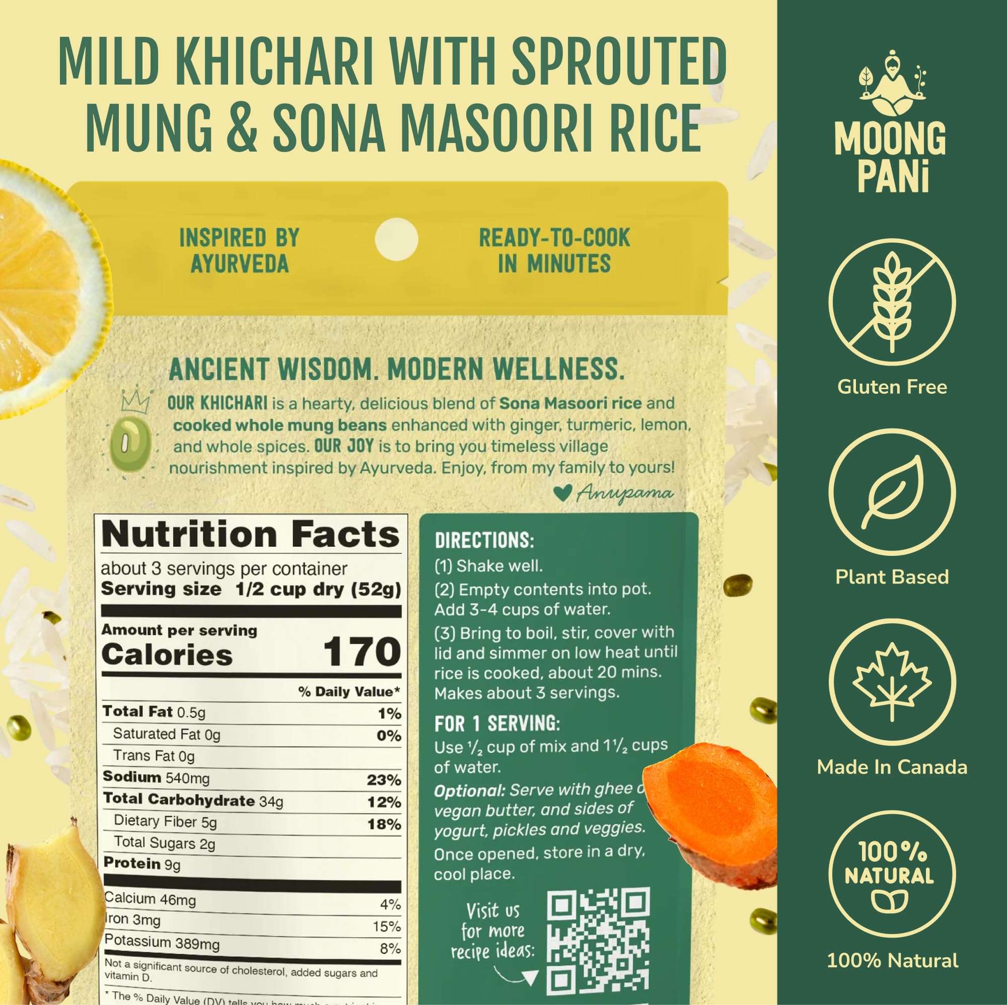 Sprouted Mung Khichari: Mild Ginger & Turmeric | 3 Servings