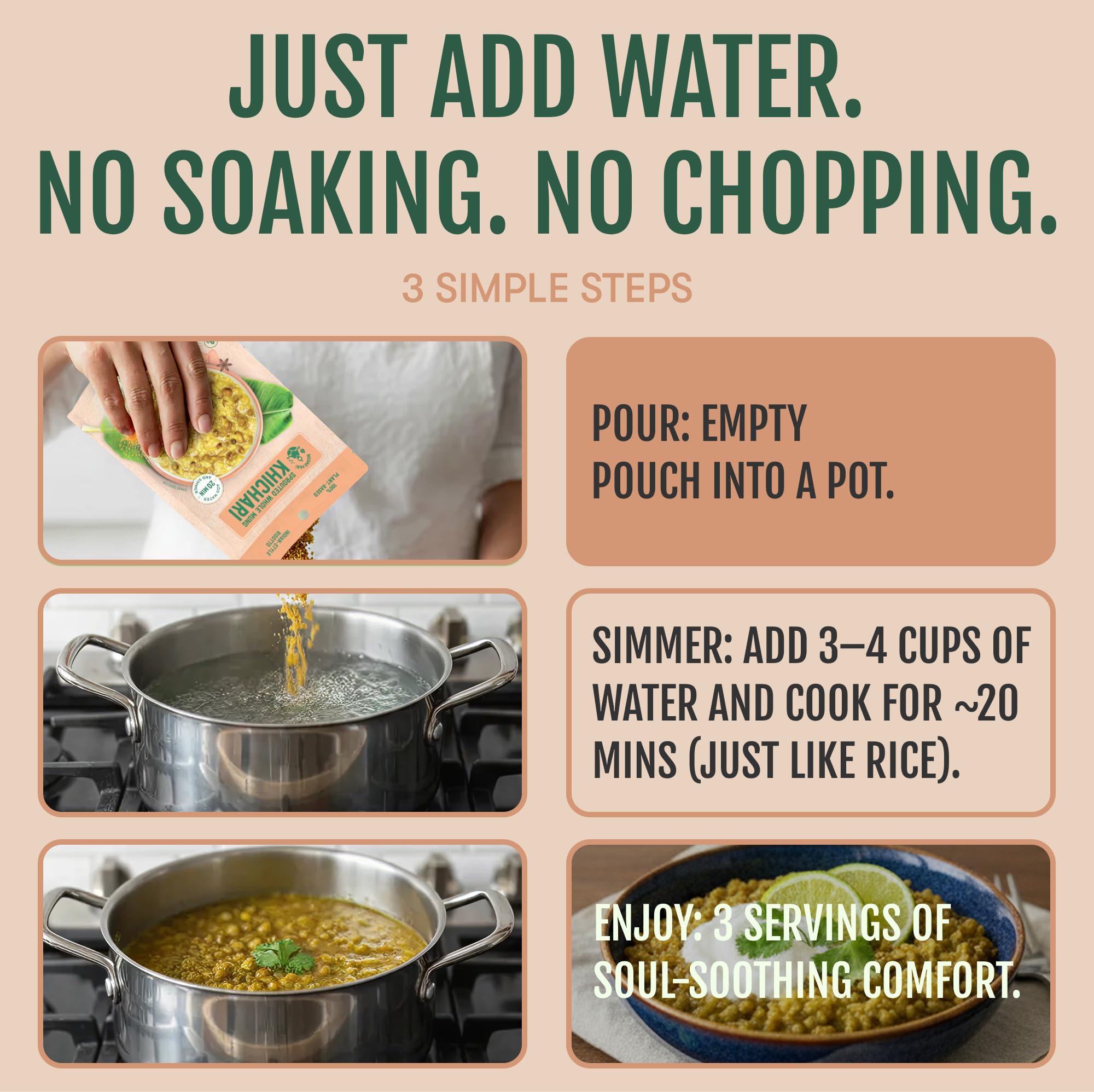 Spicy Sprouted Mung Khichari: Ginger, Garlic & Turmeric | 3 Servings