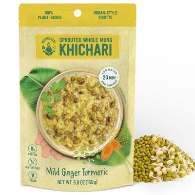Sprouted Mung Khichari: Mild Ginger & Turmeric | 27g Plant Protein | 3 Servings - Moong Pani Broths - Sprouted Mung Khichari: Mild Ginger & Turmeric | 27g Plant Protein | 3 Servings
