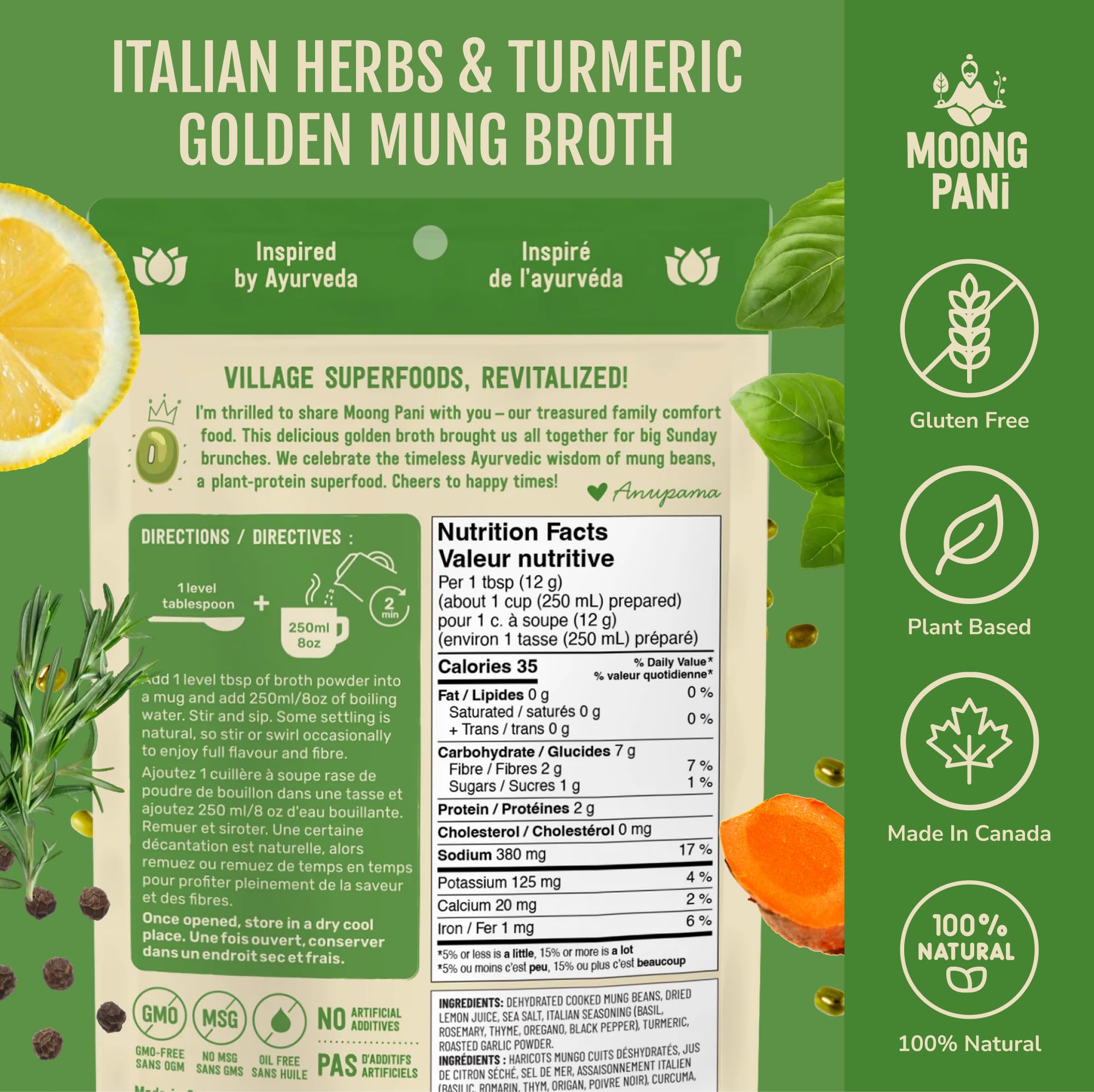 Italian Herbs & Turmeric Golden Mung Sipping Broth | 9 Cups