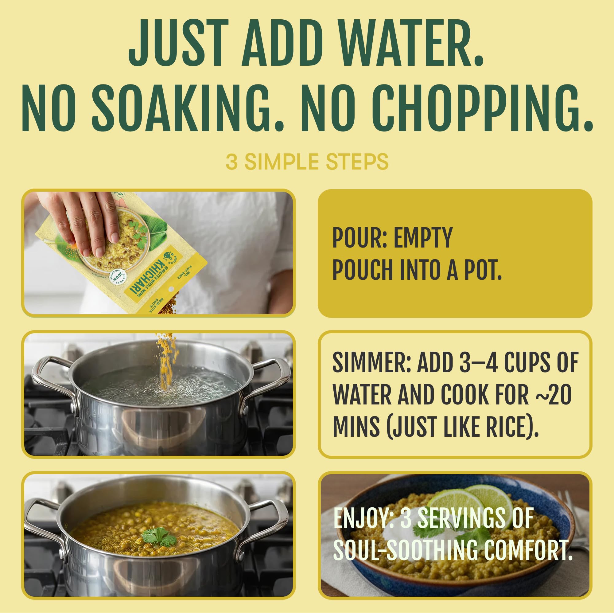 Sprouted Mung Khichari: Mild Ginger & Turmeric | 3 Servings