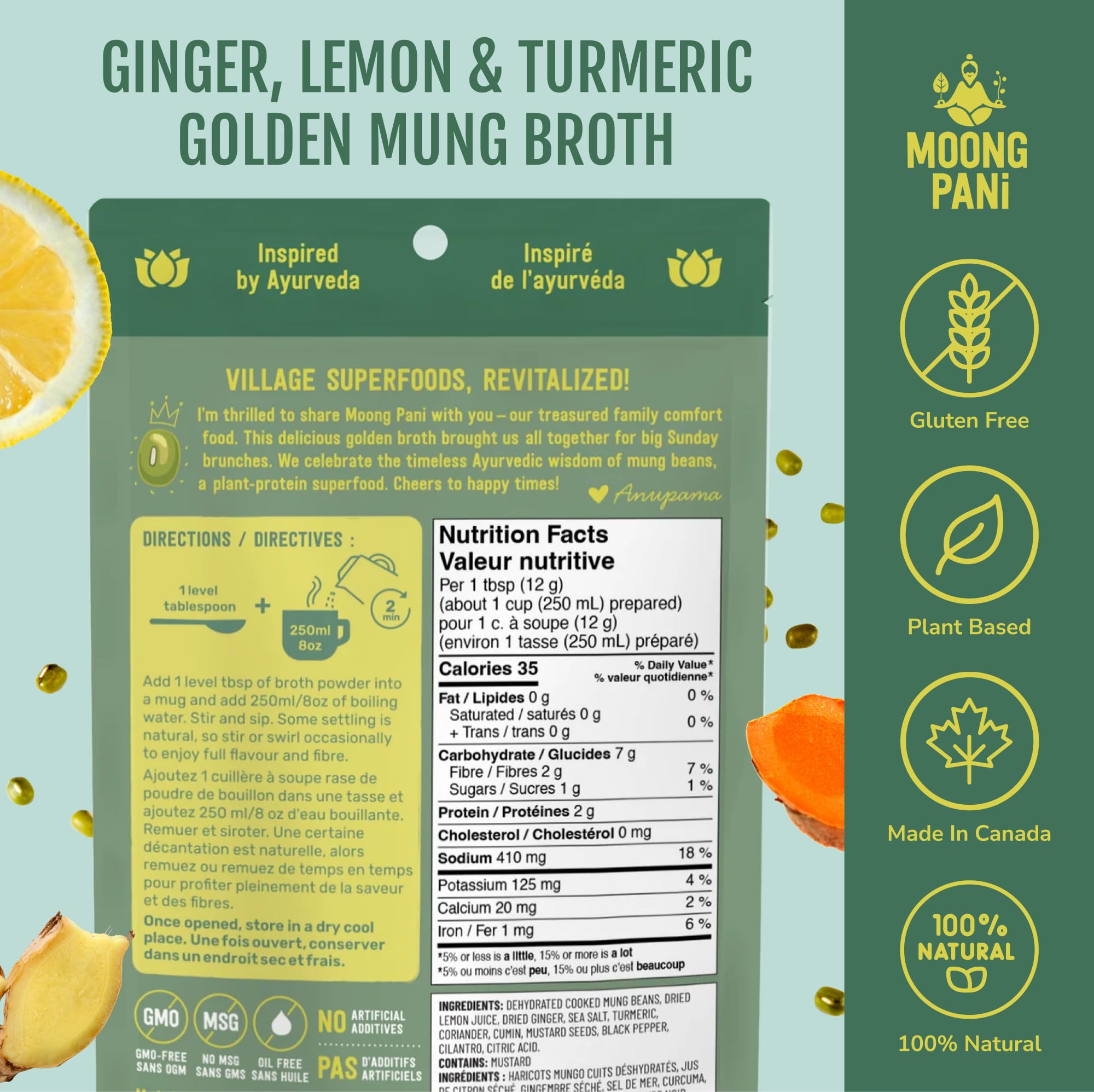 Zesty Ginger, Lemon & Turmeric Mung Sipping Broth | 18g Plant Protein | 9 cups - Moong Pani Broths - Zesty Ginger, Lemon & Turmeric Mung Sipping Broth | 18g Plant Protein | 9 cups
