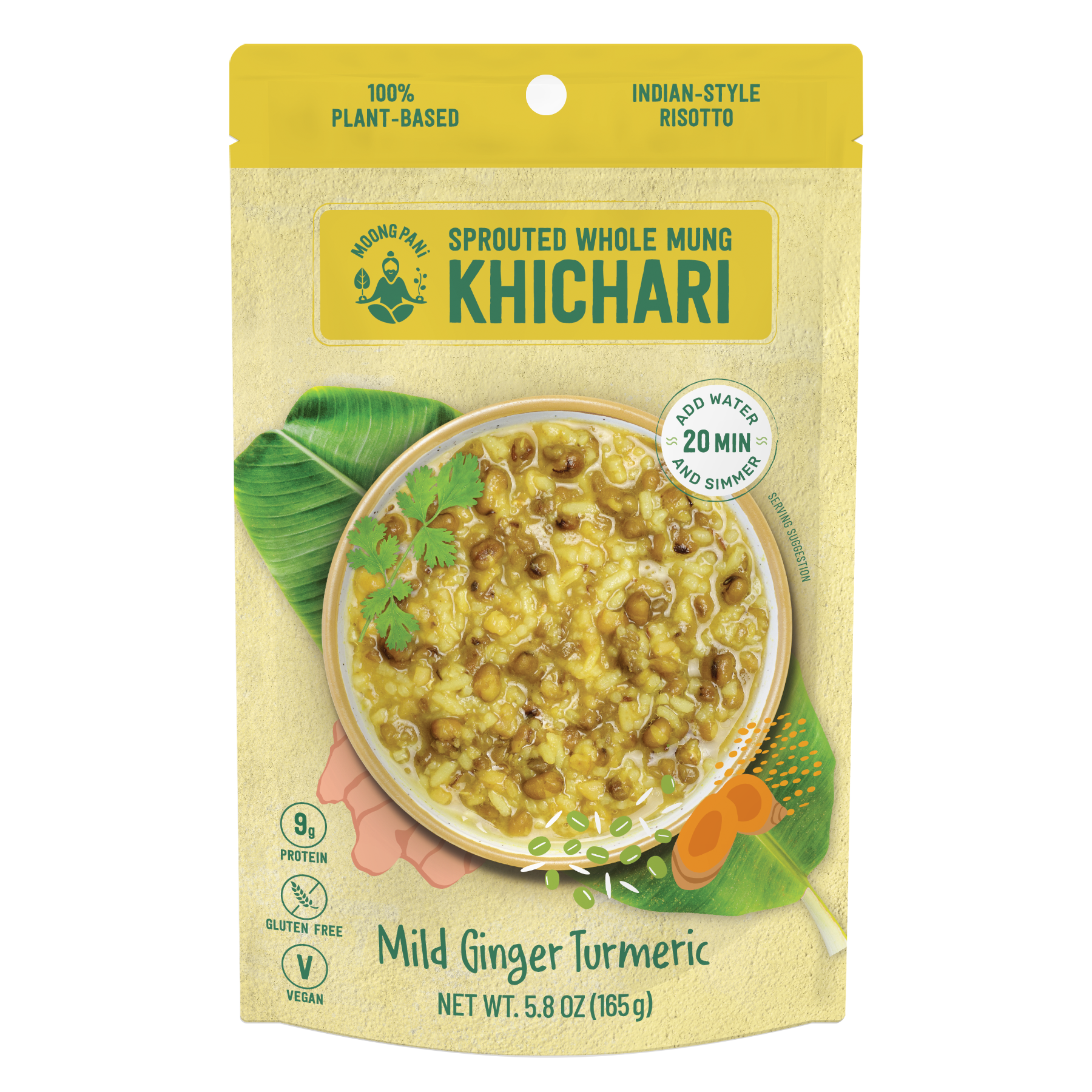 Mild Sprouted Mung Khichari front of packet. With Ginger, Turmeric, Risotto