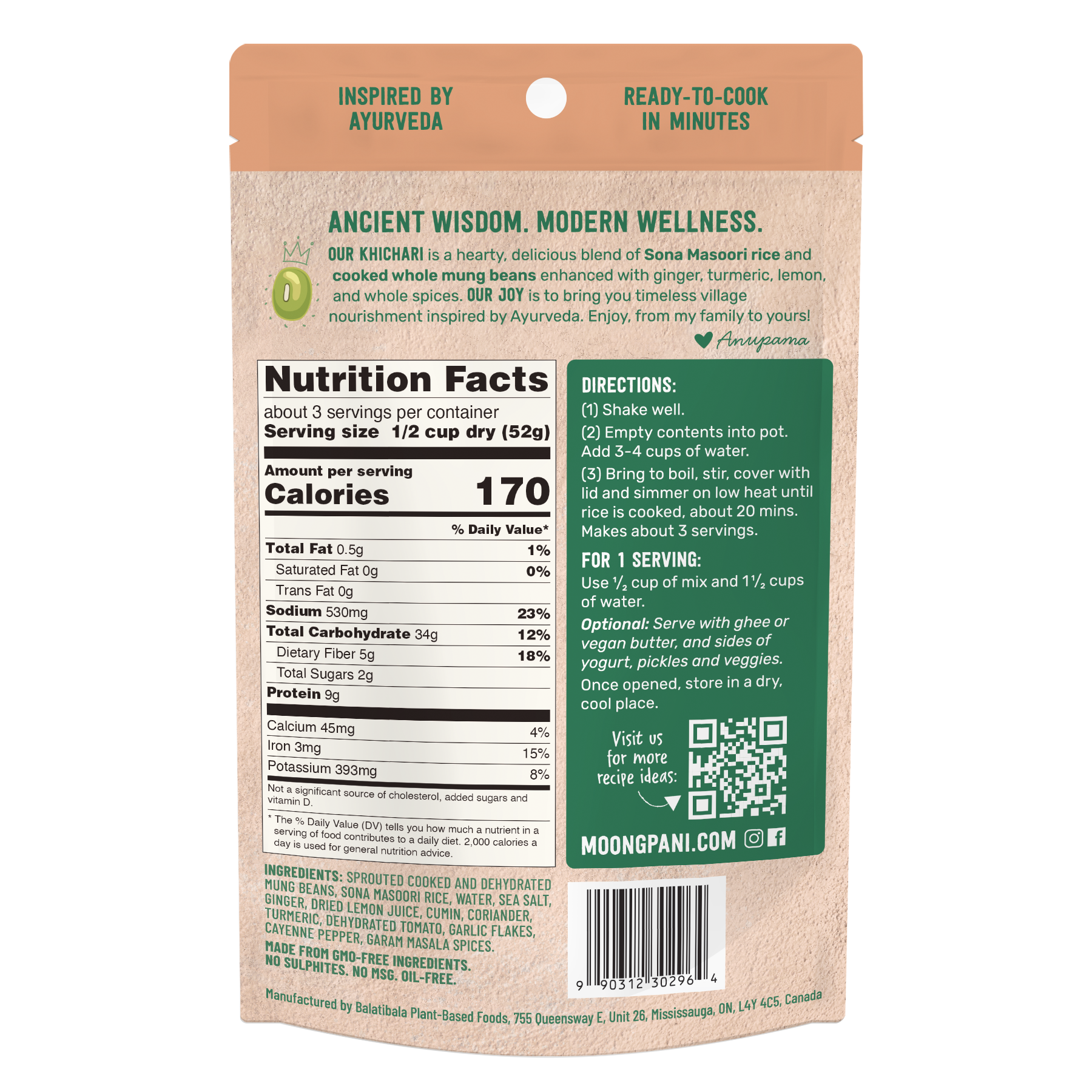 Spicy Khichari Nutrition Table back of packet. Ready to Cook