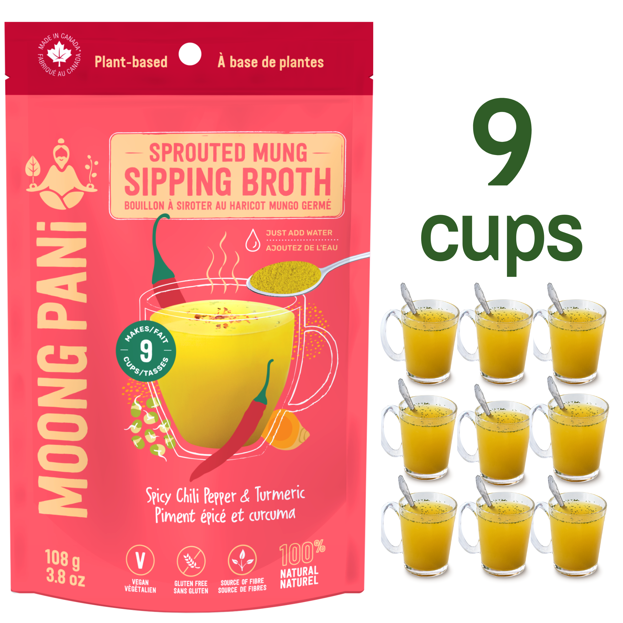 9 Cups/Servings of Moong Pani Mung Bean Soup in Flavour Spicy Cayenne & Turmeric.. Vegan, Gluten-free, 100% natural, high fiber, high protein, ayurvedic, Vegan Bone Broth
