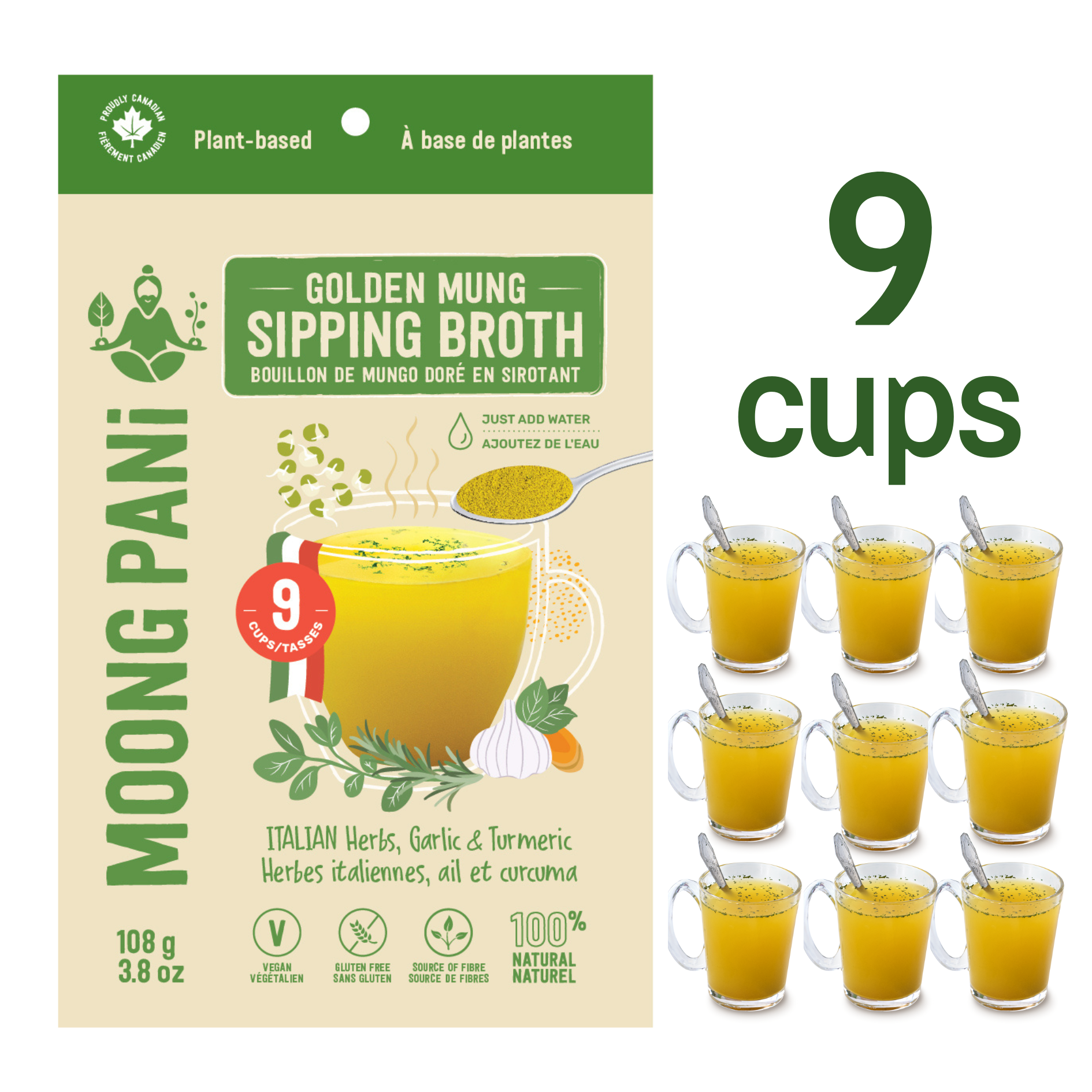 9 Cups/Servings of Moong Pani Mung Bean Soup in Flavour Italian Herbs, Garlic & Turmeric, Vegan, Gluten-free, 100% natural, high fiber, high protein, ayurvedic, Vegan Bone Broth