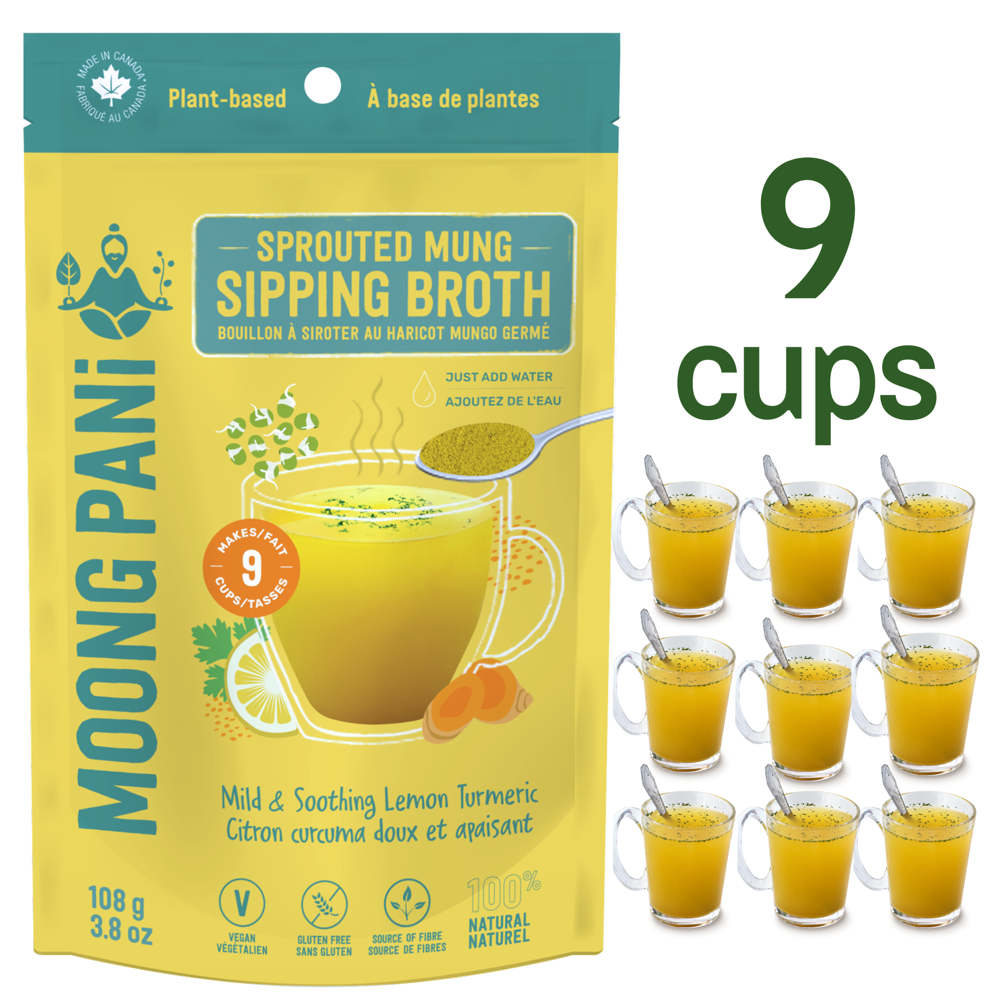 9 Cups/Servings of Moong Pani Mung Bean Soup in Flavour Mild and Soothing with Lemon & Turmeric.. Vegan, Gluten-free, 100% natural, high fiber, high protein, ayurvedic, Vegan Bone Broth