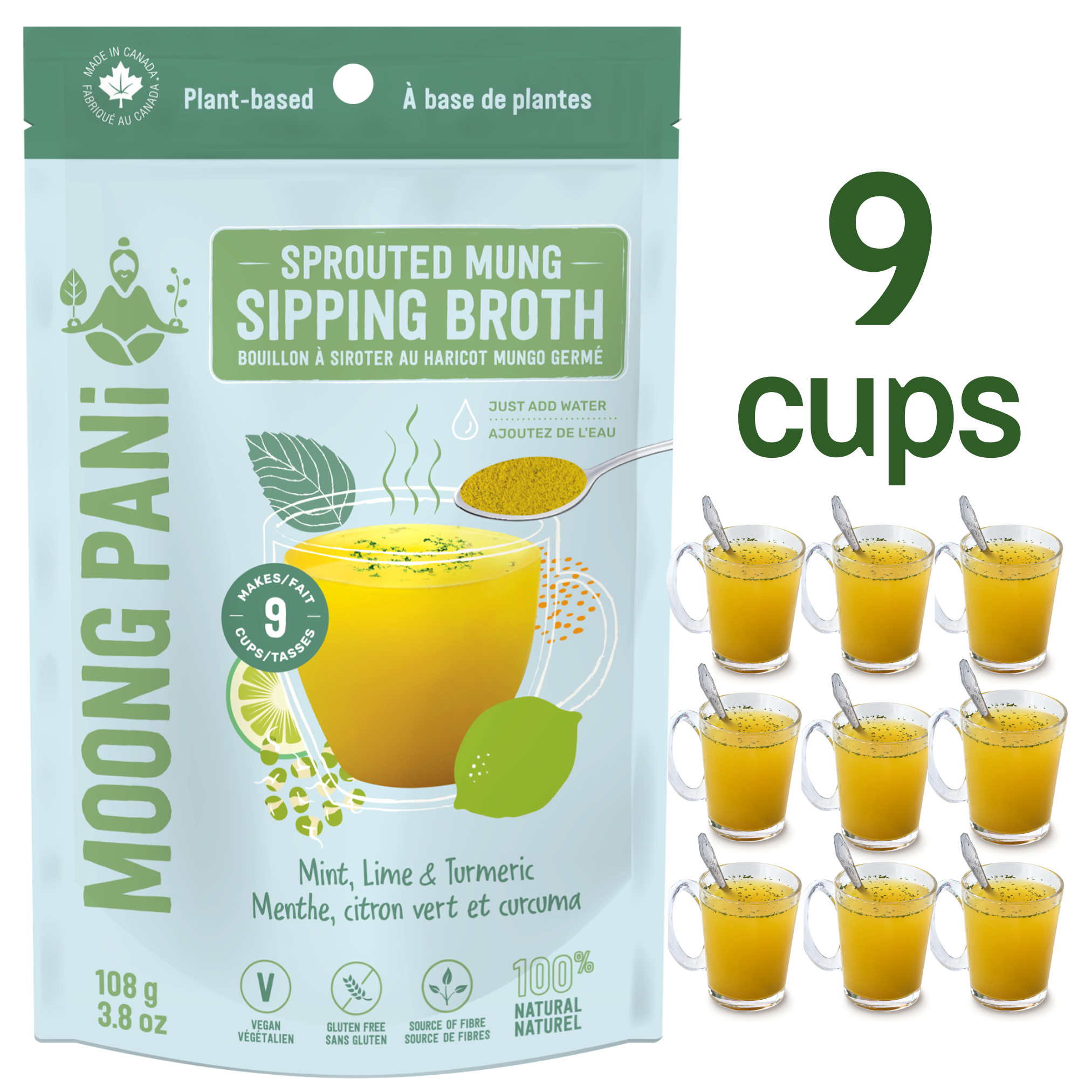 9 Cups/Servings of Moong Pani Mung Bean Soup in Flavour Mint, Lime & Turmeric, Vegan, Gluten-free, 100% natural, high fiber, high protein, ayurvedic, Vegan Bone Broth