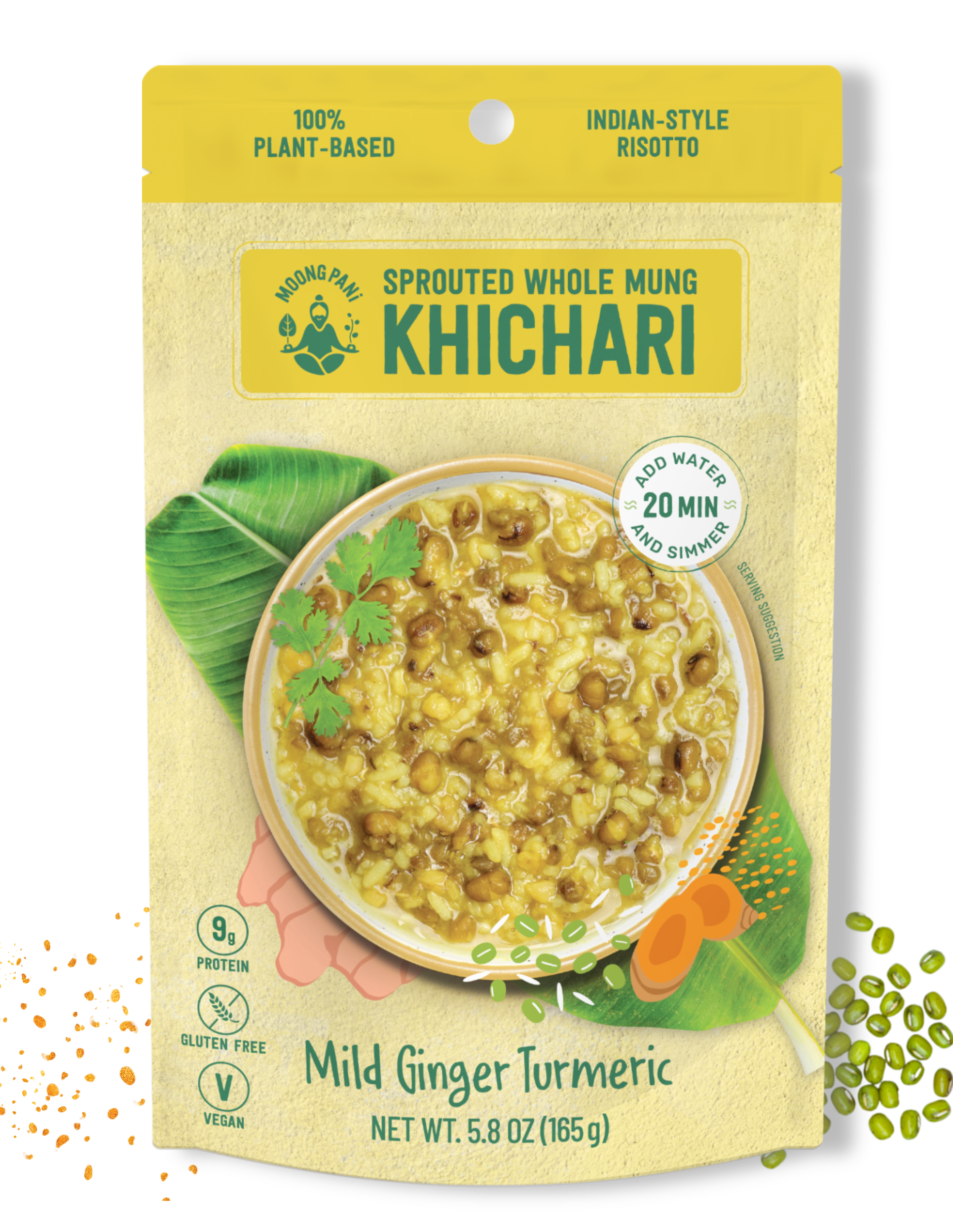 Mild Khichari (Risotto) with Sprouted Mung & Rice: Ginger & Turmeric