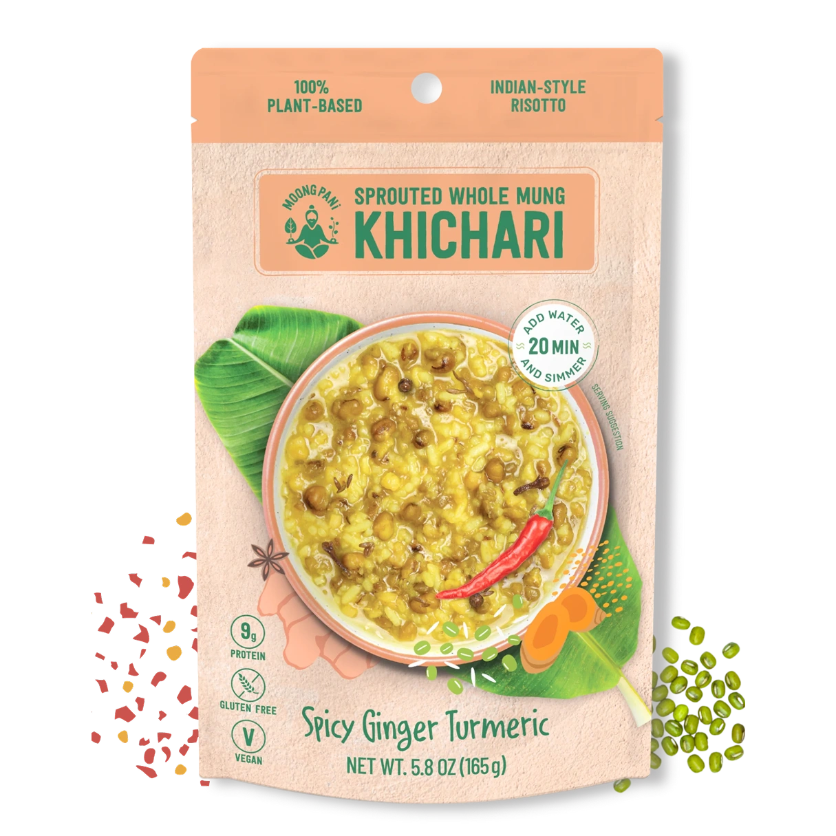 Spicy Khichari (Risotto) with Sprouted Mung & Rice: Ginger & Turmeric