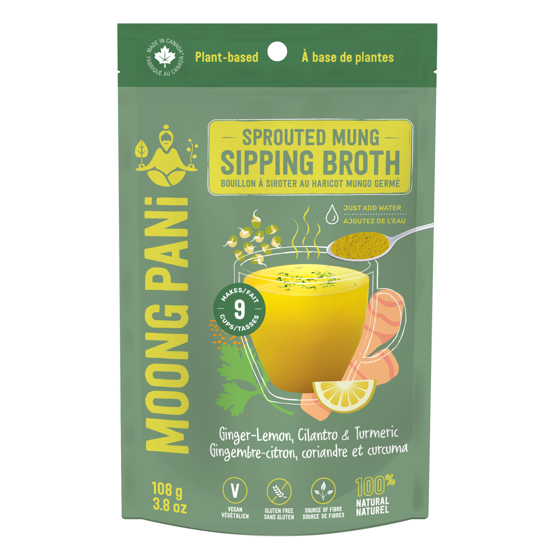 Ginger-Lemon, Cilantro &amp; Turmeric Sprouted Mung Broth - 9 servings
