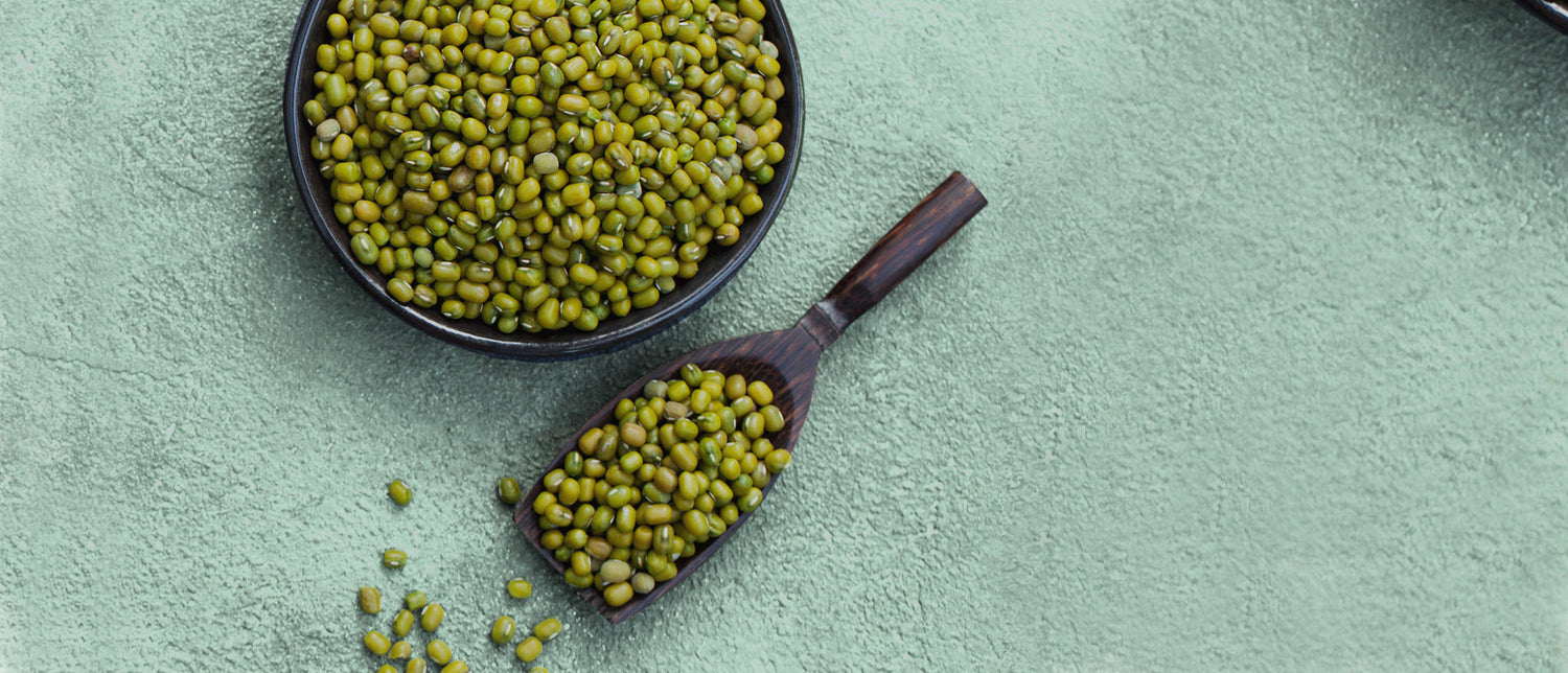Bowl of whole mung beans by Moong Pani which provides Vegan, Gluten-free, 100% natural, high fiber, high protein, ayurvedic, Vegan Bone Broth