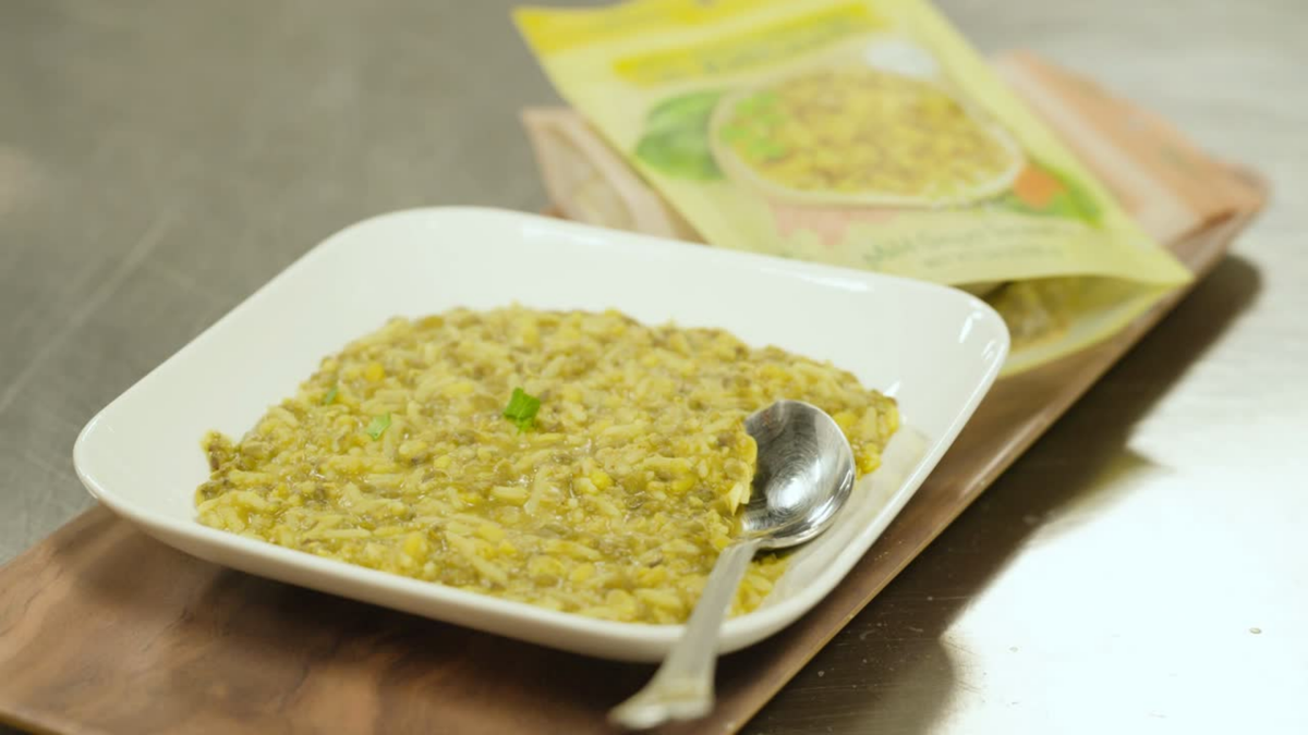 A bowl of Moong Pani sprouted mung khichari