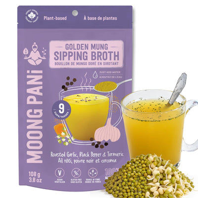 Roasted Garlic & Turmeric Golden Mung Sipping Broth | 18g Plant Protein | 9 Cups - Moong Pani Broths - Roasted Garlic & Turmeric Golden Mung Sipping Broth | 18g Plant Protein | 9 Cups