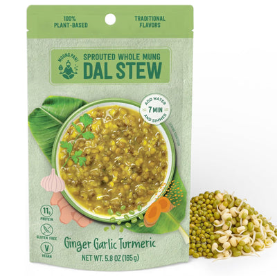 Sprouted Mung Dal Stew: Zesty Ginger & Turmeric | 33g Plant Protein | 3 Servings - Moong Pani Broths - Sprouted Mung Dal Stew: Zesty Ginger & Turmeric | 33g Plant Protein | 3 Servings