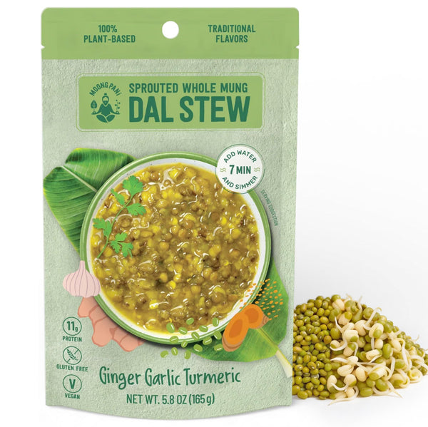 Sprouted Mung Dal Stew: Zesty Ginger & Turmeric | 33g Plant Protein | 3 Servings - Moong Pani Broths - Sprouted Mung Dal Stew: Zesty Ginger & Turmeric | 33g Plant Protein | 3 Servings