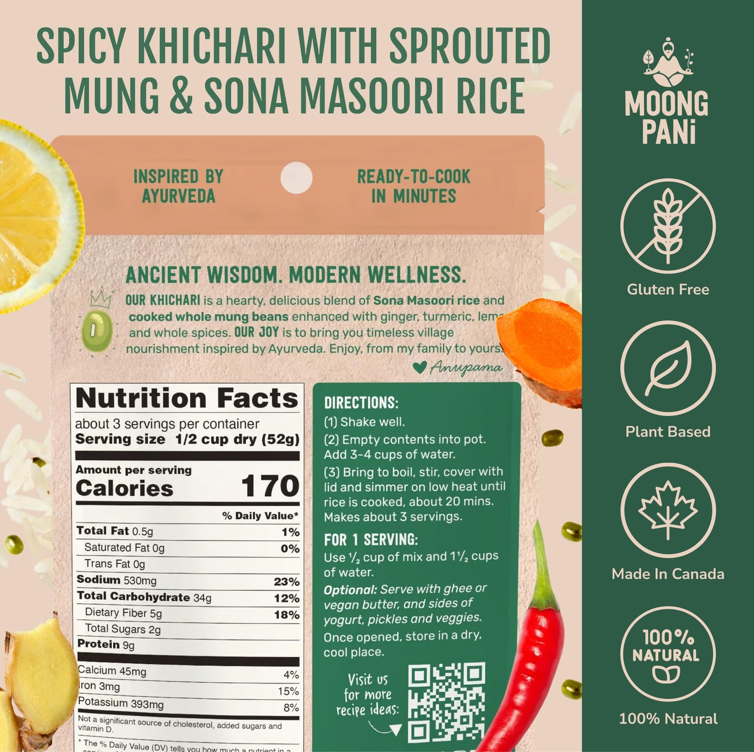 Spicy Sprouted Mung Khichari: Ginger, Garlic &amp; Turmeric | 3 Servings