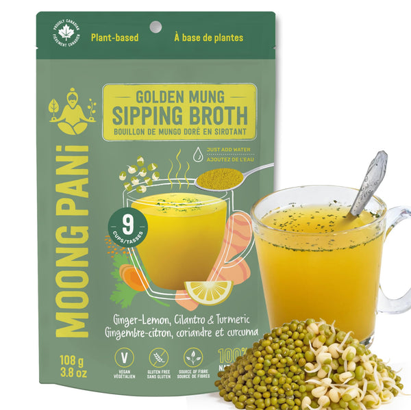 Zesty Ginger, Lemon & Turmeric Mung Sipping Broth | 18g Plant Protein | 9 cups - Moong Pani Broths - Zesty Ginger, Lemon & Turmeric Mung Sipping Broth | 18g Plant Protein | 9 cups