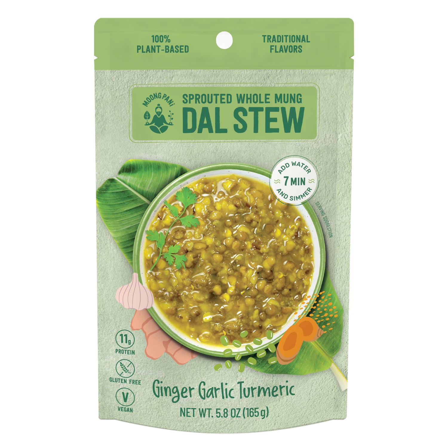 Sprouted Mung Dal Stew front pack with Ginger, Garlic &amp; Turmeric
