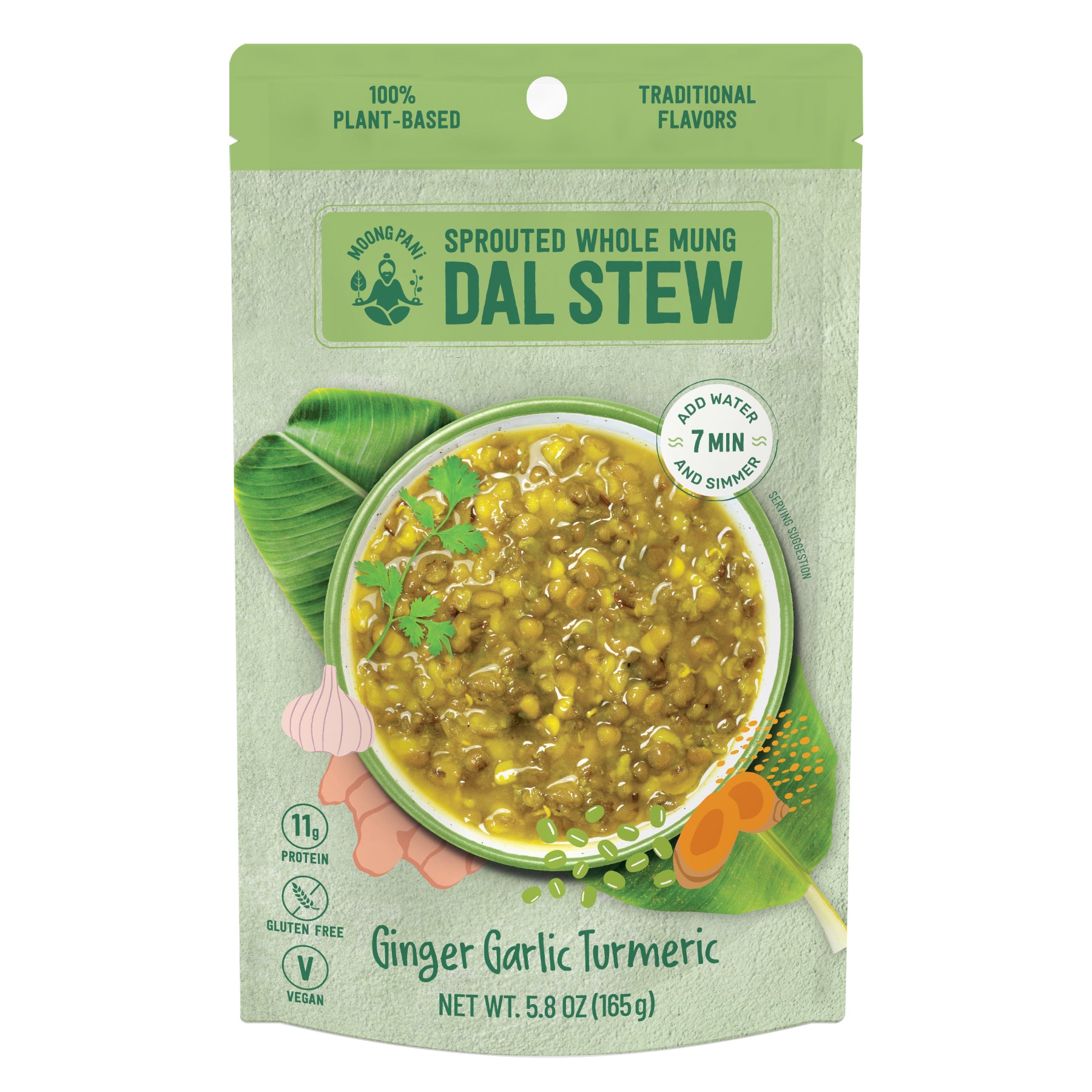 Sprouted Mung Dal Stew front pack with Ginger, Garlic &amp; Turmeric