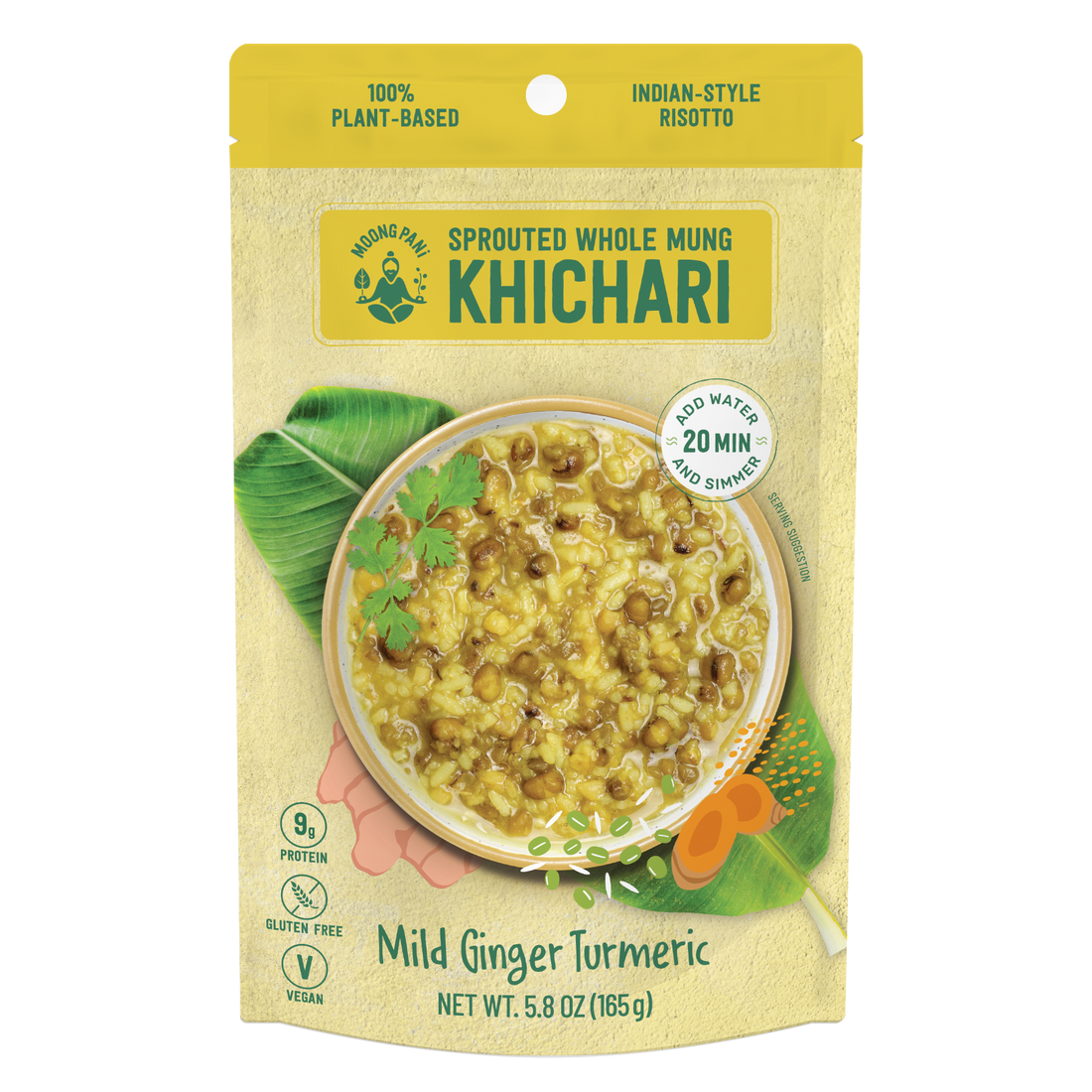 Mild Sprouted Mung Khichari front of packet. With Ginger, Turmeric, Risotto