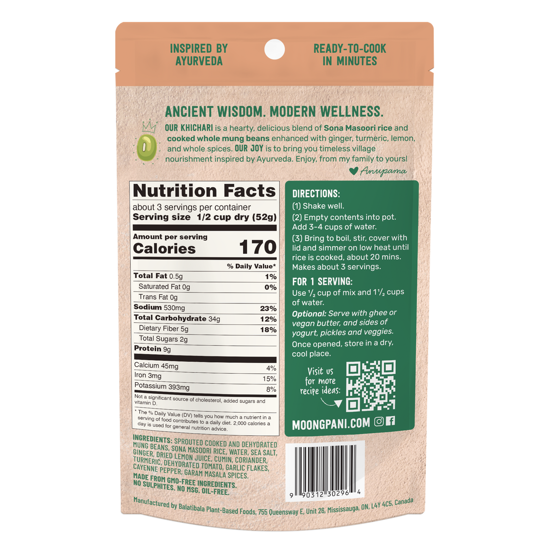 Spicy Khichari Nutrition Table back of packet. Ready to Cook