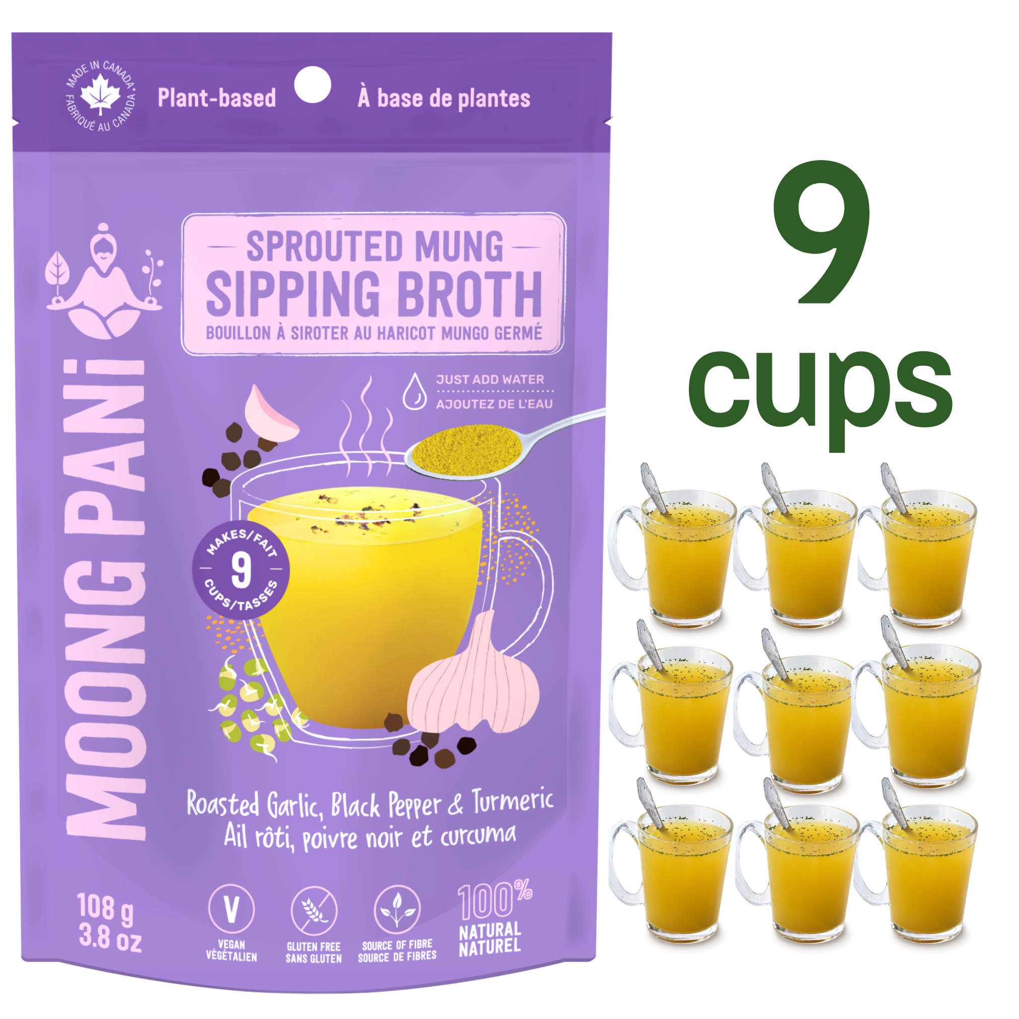 9 Cups/Servings of Moong Pani Mung Bean Soup in Flavour Roasted Garlic, Black Pepper &amp; Turmeric, Vegan, Gluten-free, 100% natural, high fiber, high protein, ayurvedic, Vegan Bone Broth