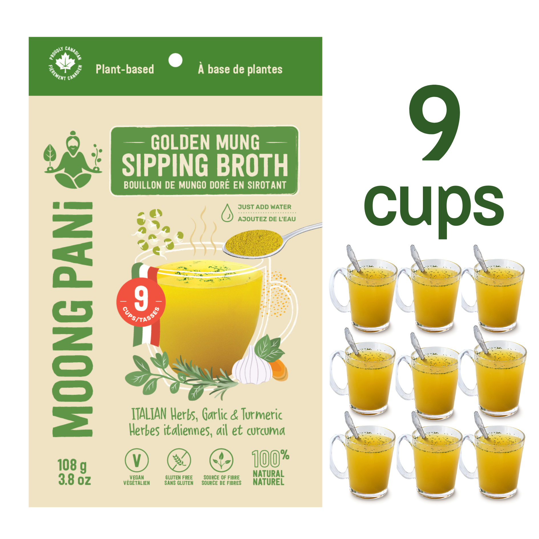 9 Cups/Servings of Moong Pani Mung Bean Soup in Flavour Italian Herbs, Garlic &amp; Turmeric, Vegan, Gluten-free, 100% natural, high fiber, high protein, ayurvedic, Vegan Bone Broth