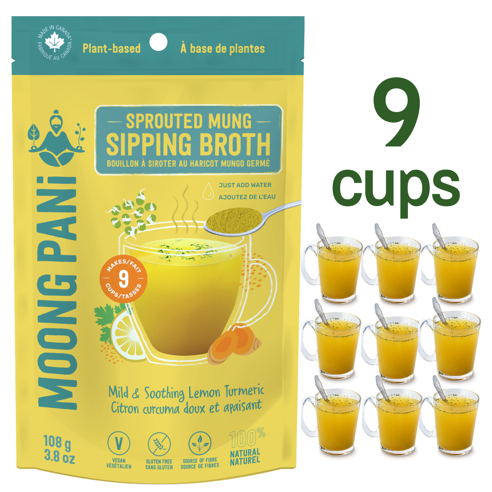 9 Cups/Servings of Moong Pani Mung Bean Soup in Flavour Mild and Soothing with Lemon &amp; Turmeric.. Vegan, Gluten-free, 100% natural, high fiber, high protein, ayurvedic, Vegan Bone Broth