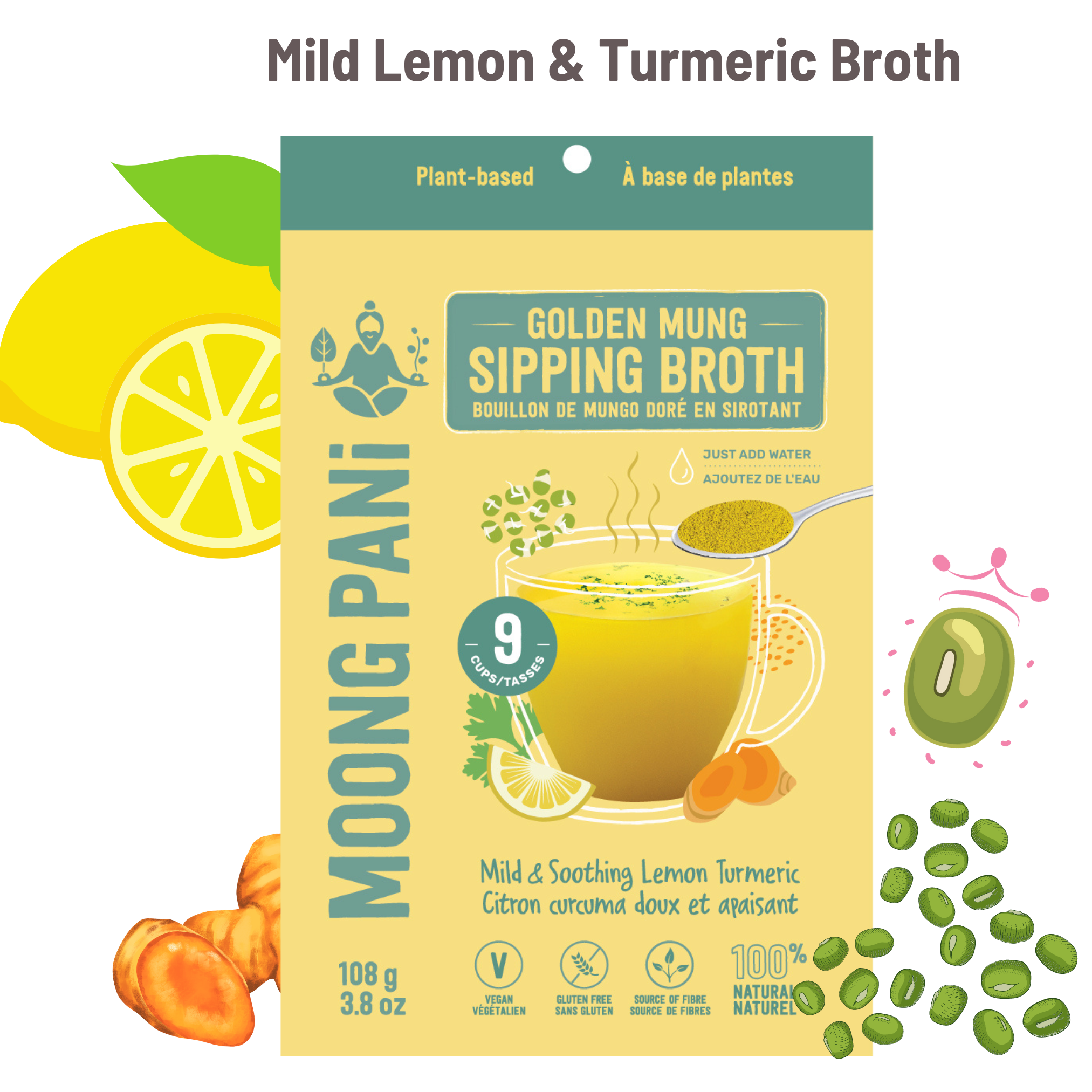 Moong Pani Golden Mung Sipping Broth in Flavour Mild &amp; Soothing with Lemon and Turmeric and 9 servings,  Vegan, Gluten-free, 100% natural and made in Can