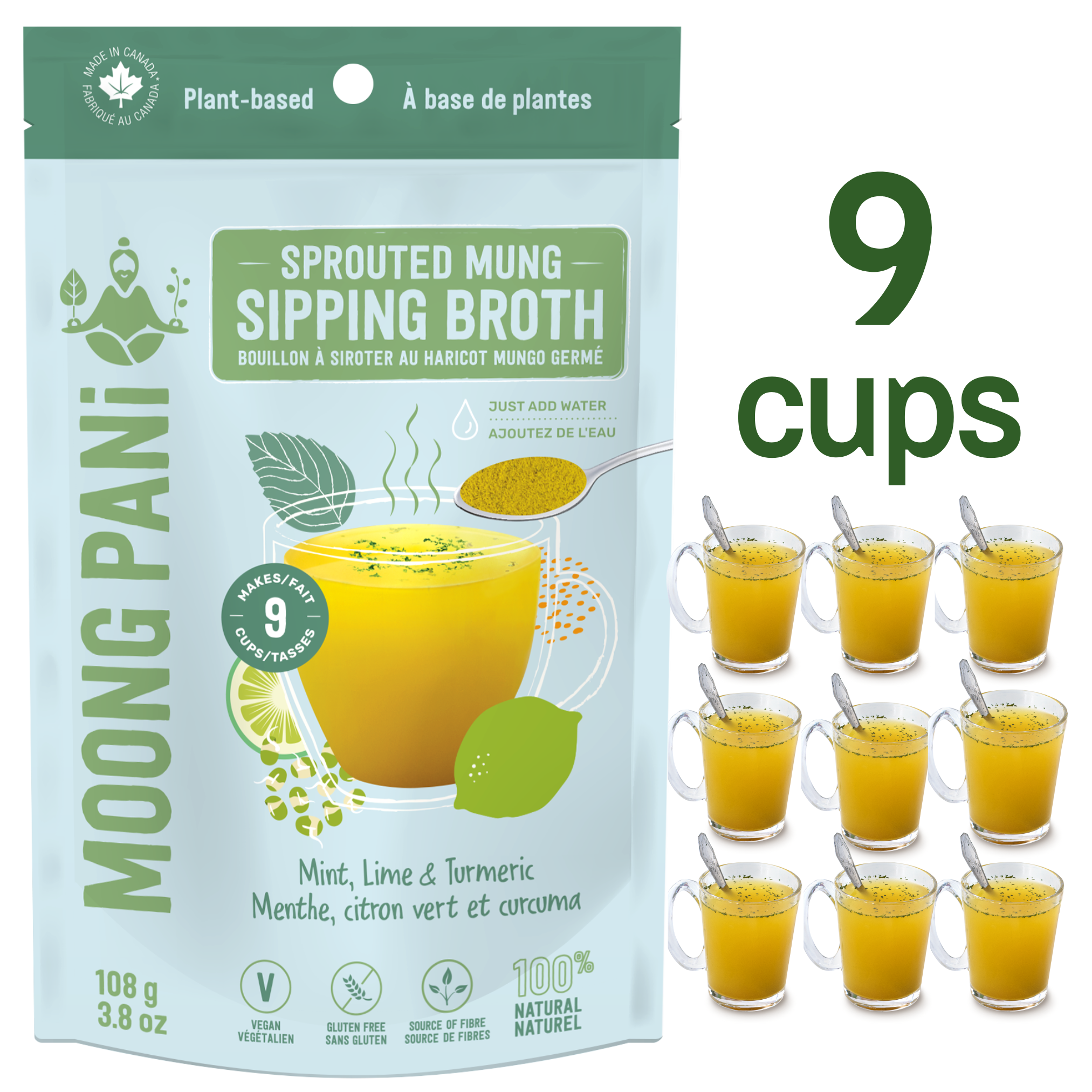 9 Cups/Servings of Moong Pani Mung Bean Soup in Flavour Mint, Lime &amp; Turmeric, Vegan, Gluten-free, 100% natural, high fiber, high protein, ayurvedic, Vegan Bone Broth